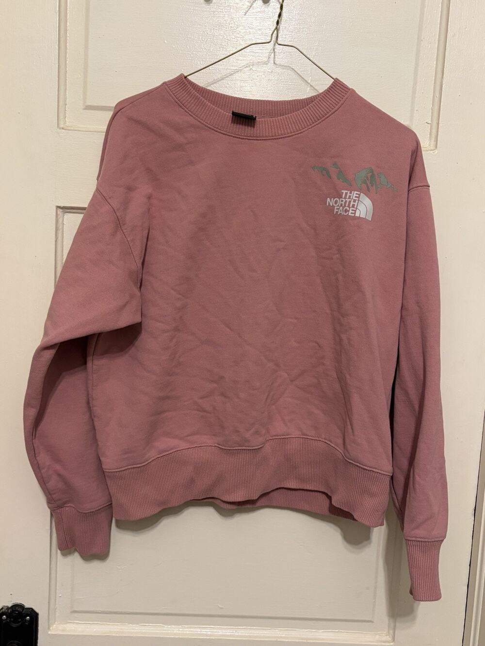 North Face Crewneck Pullover Mountain Graphic Mauve Pink Women’s Medium Outdoor
